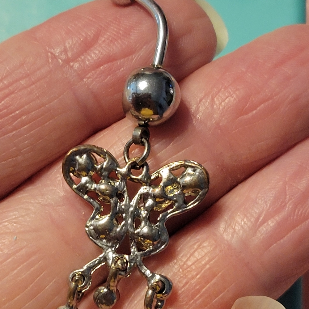 Silver Butterfly Dangle Belly Ring - image 4